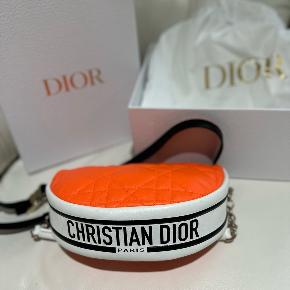 Dior Orange and White Small Hobo Crossbody Bag